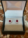 Boucles d'Oreilles Rubis Birman Diamants Or Gris 18 Carats