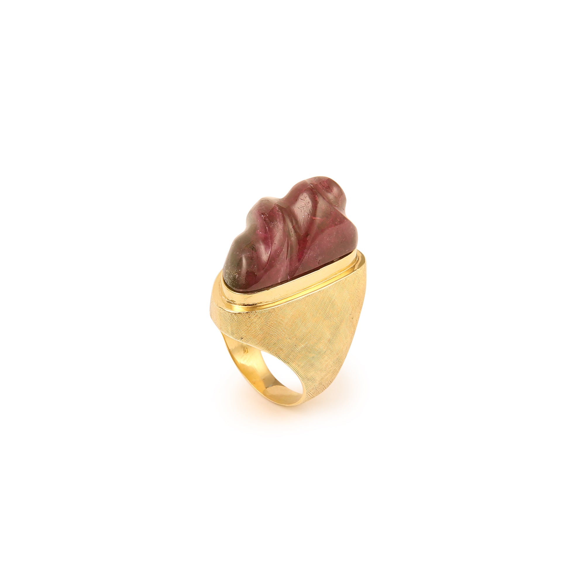 Watermelon Tourmaline 14 Carats Yellow Gold Cocktail Ring