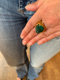 Roland Schad Rough Dioptase 18 Carat Yellow Gold Granite Ring