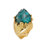 Bague Dioptase Brute Signée Roland Schad Or Jaune 18 Carats Granité