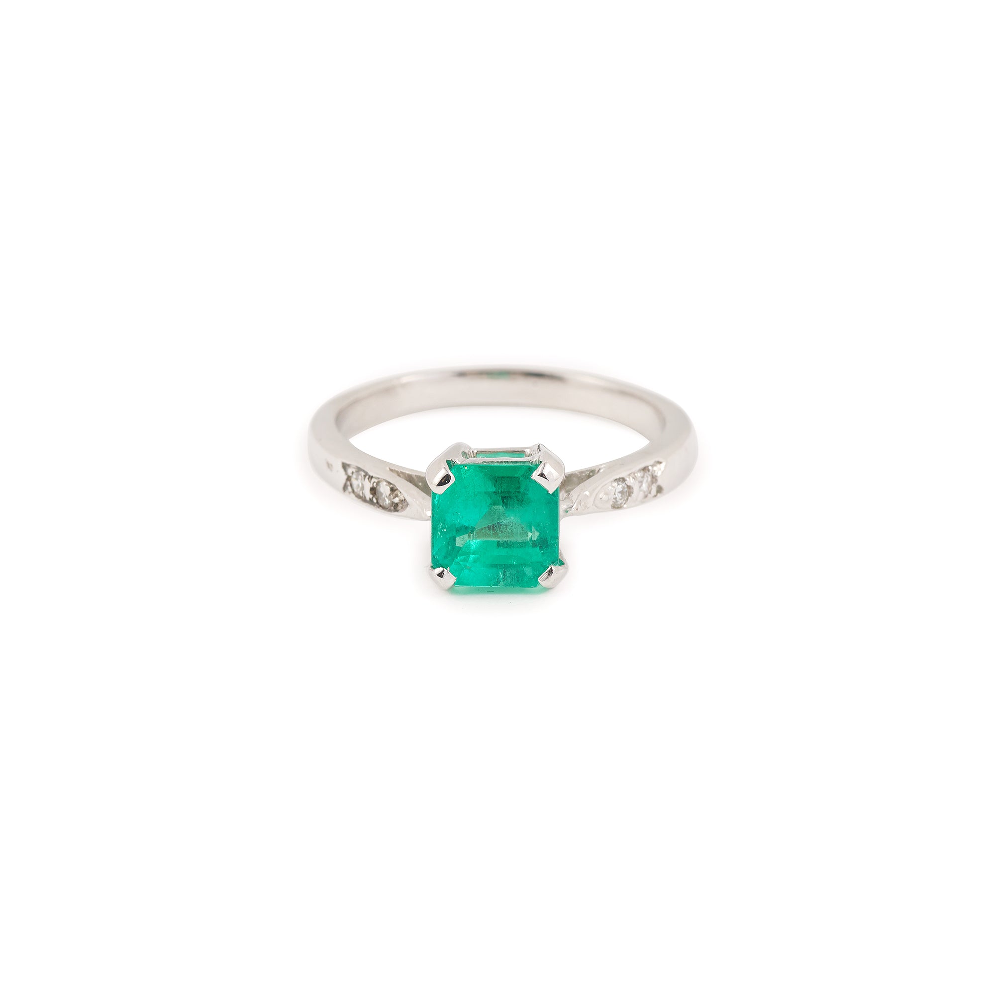 Certified 1.36 Carats Colombian Emerald Diamonds 18 Carats White Gold Ring