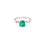 Certified 1.36 Carats Colombian Emerald Diamonds 18 Carats White Gold Ring