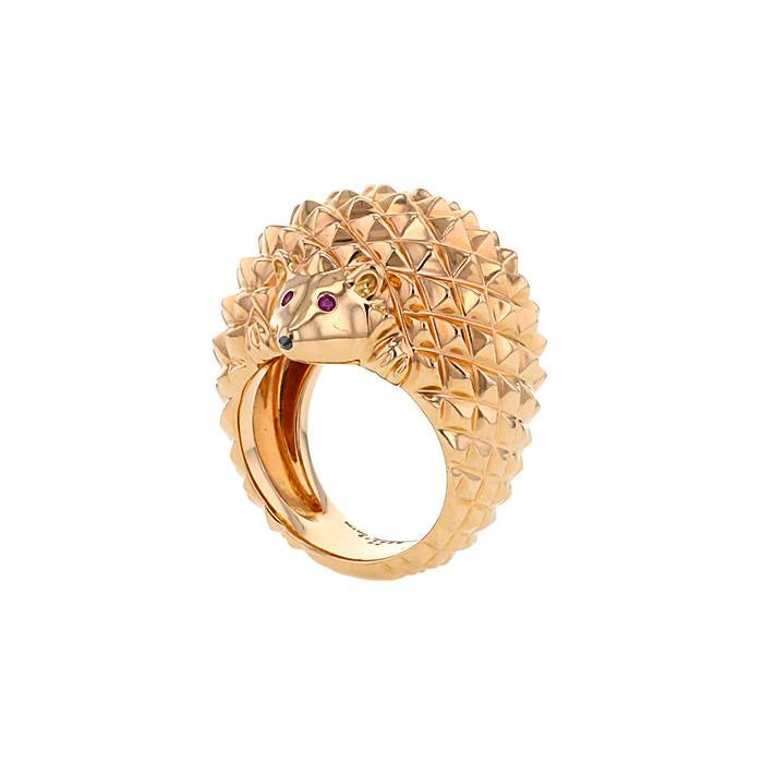 Boucheron “Hans the hedgehog” Rubies Black Diamond 18 Carats Rose Gold Ring