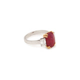 Certified Unheated Mozambique 4.04 Carats Ruby Diamonds 18K White Gold Ring
