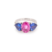 Bague Saphir Rose Tanzanites Diamants Or Gris 18 Carats