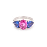 Bague Saphir Rose Tanzanites Diamants Or Gris 18 Carats