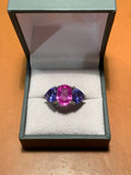 Bague Saphir Rose Tanzanites Diamants Or Gris 18 Carats