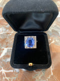 Certified Unheated 7 Carats Ceylon Sapphire Baguette Diamonds 18 Carats White Gold Square Ring