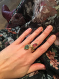 Bague Toi et Moi Tourmaline Verte et Rose Or Jaune 18 Carats