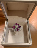 Bague Vintage Diamants 1.10 Carats Rubis 1.30 Carats Or Gris 18 Carats