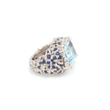 Bague Cocktail Antoine Camus Aigue Marine 10 Carats Saphirs Or Gris 18 Carats