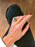 Bague Péridot 6.13 Carats Diamants 0.50 Carats Or Jaune 18 Carats