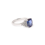 3.08 Carats Ceylon Sapphire Diamonds 18 Carats White Gold Ring