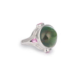 Cat’s Eye Green Tourmaline pink sapphires 18K White Gold Ring