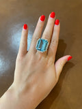 Bague Vintage Cocktail Aigue-Marine Santa Maria 34 Carats Diamants Or Gris 18 Carats