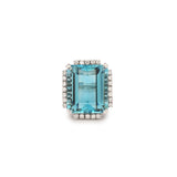 Bague Vintage Cocktail Aigue-Marine Santa Maria 34 Carats Diamants Or Gris 18 Carats