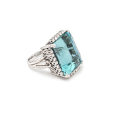 Bague Vintage Cocktail Aigue-Marine Santa Maria 34 Carats Diamants Or Gris 18 Carats