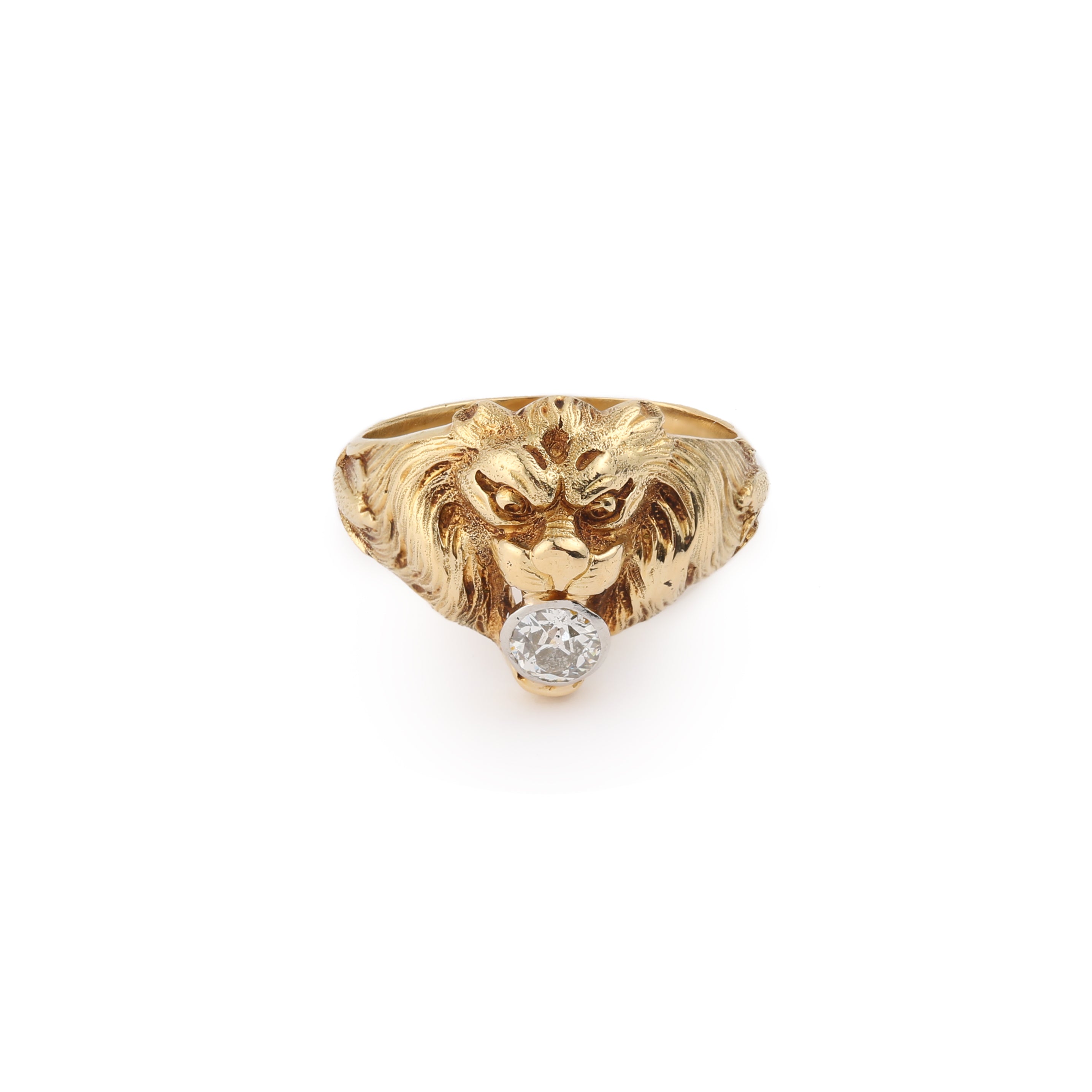 0.35 Carats Diamond 18 Carat Yellow Gold Lion Signet Ring 
