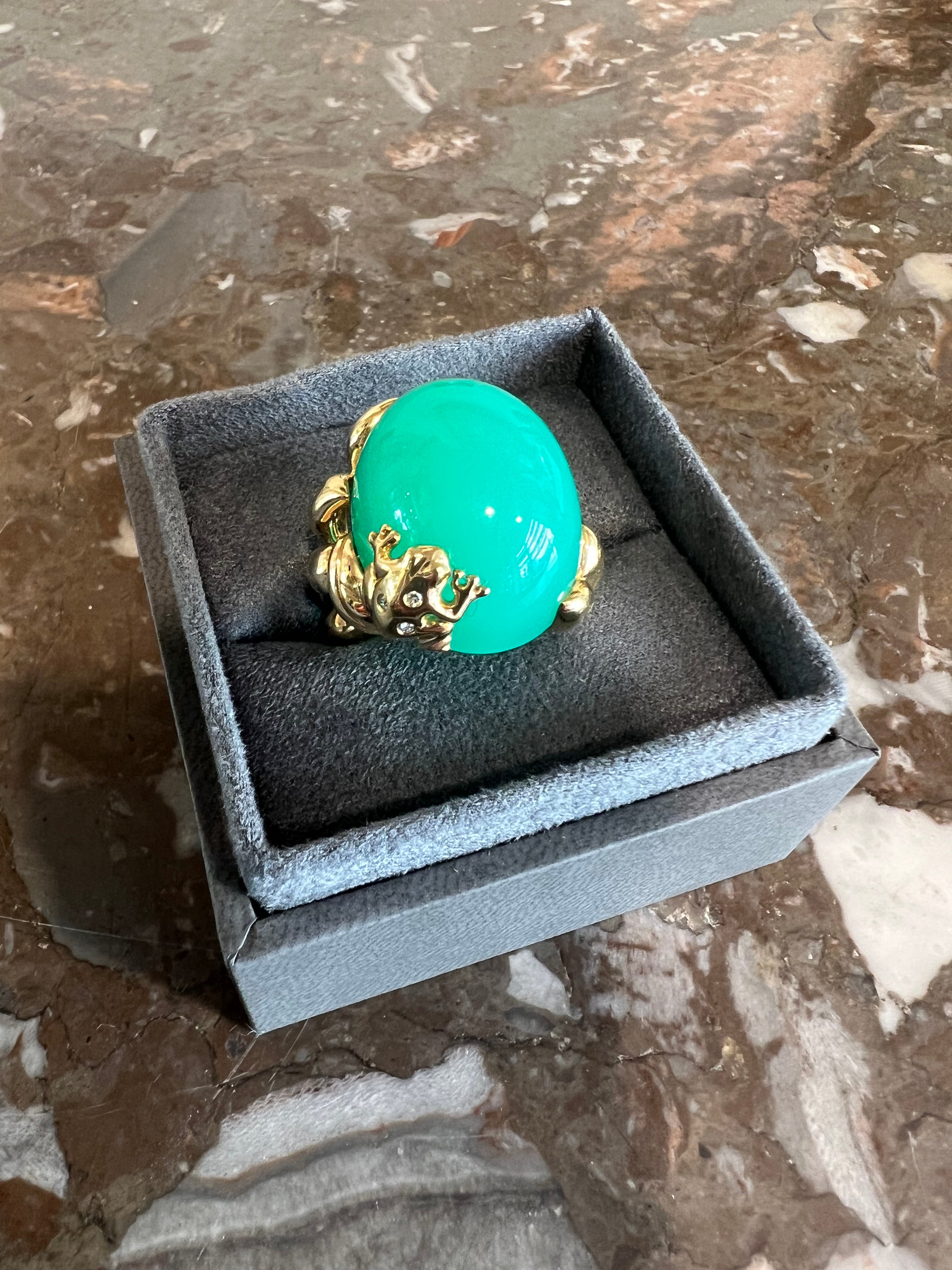 Bague Cocktail Dior "Gourmande" Chrysoprase Diamants Or Jaune 18 Carats