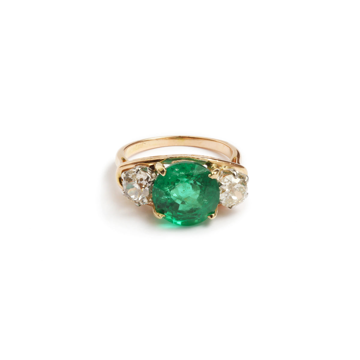 Certified 4.35 Carats Ethiopian Emerald Diamonds 18 Carats Yellow Gold Platinum Ring