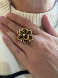 Tiger Eye Diamond Cabochon 18K Yellow Gold Flower Ring Attributed to Fred Paris