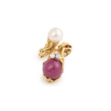 Gilbert Albert Toi & Moi Ruby Pearl Diamonds 18 Carats Yellow Gold Ring