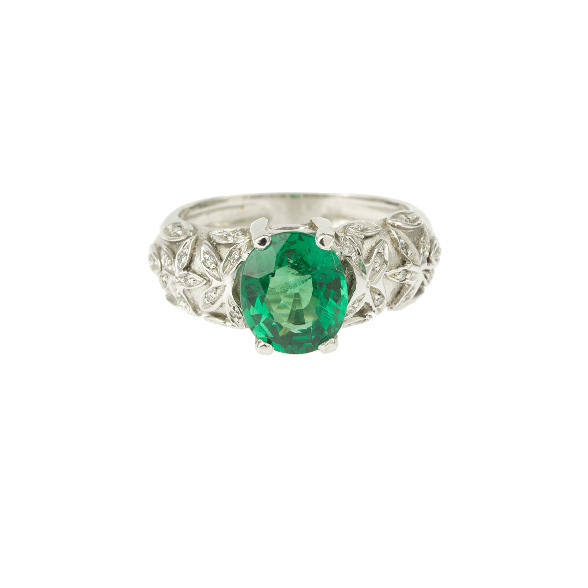 Bague Grenat Tsavorite 2,67 Carats Diamants Or Gris 18 Carats