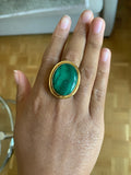 Bague Vintage Cabochon Malachite Or Jaune 18 Carats