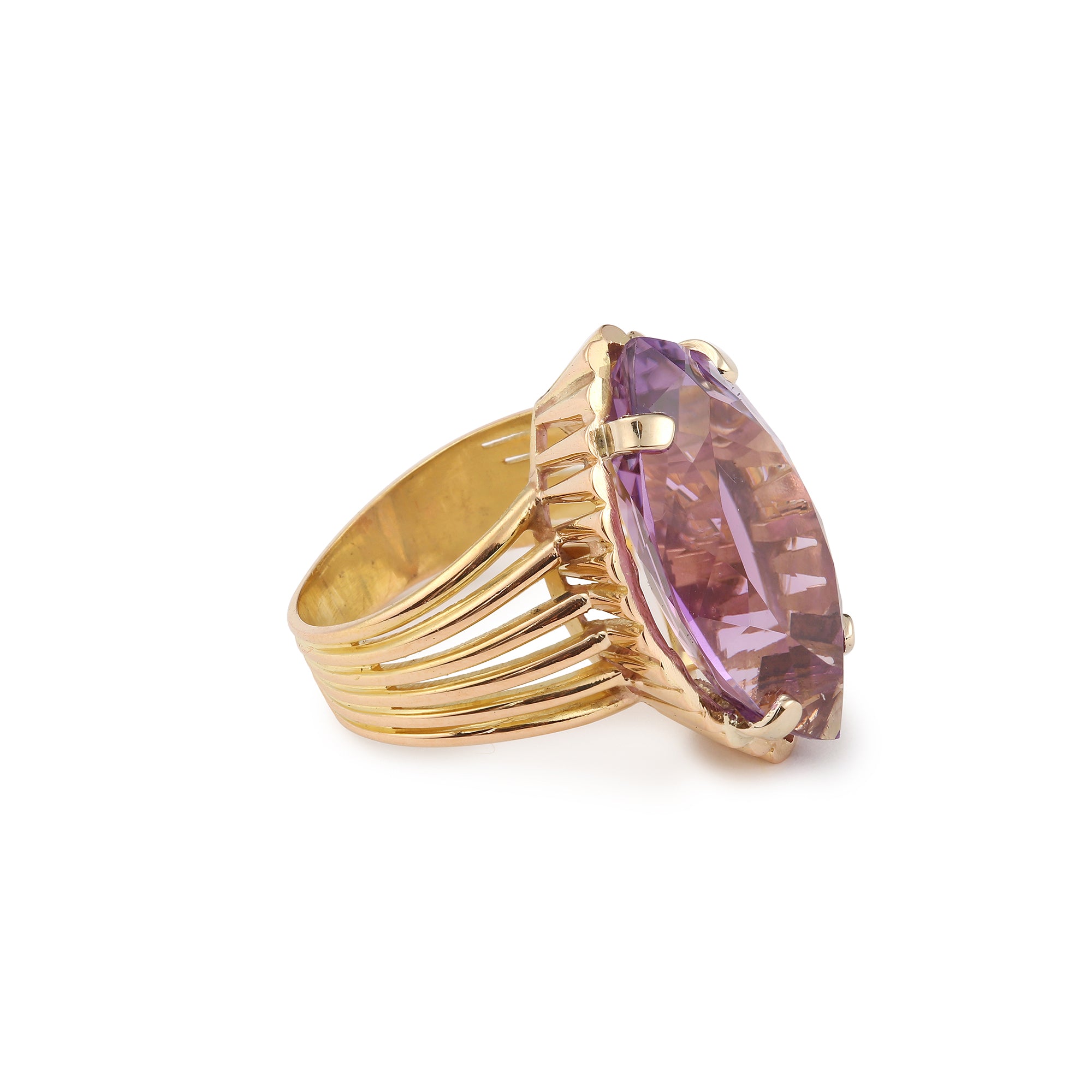 12 Carats Amethyst 18 Carats Yellow Gold Marquise Ring