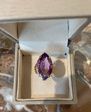 12 Carats Amethyst 18 Carats Yellow Gold Marquise Ring