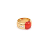 Bague Cabochon Opale de Feu Diamants Or Jaune 18 Carats