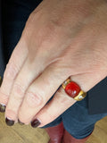 Fire Opal Cabochon Diamonds 18 Carat Yellow Gold Ring