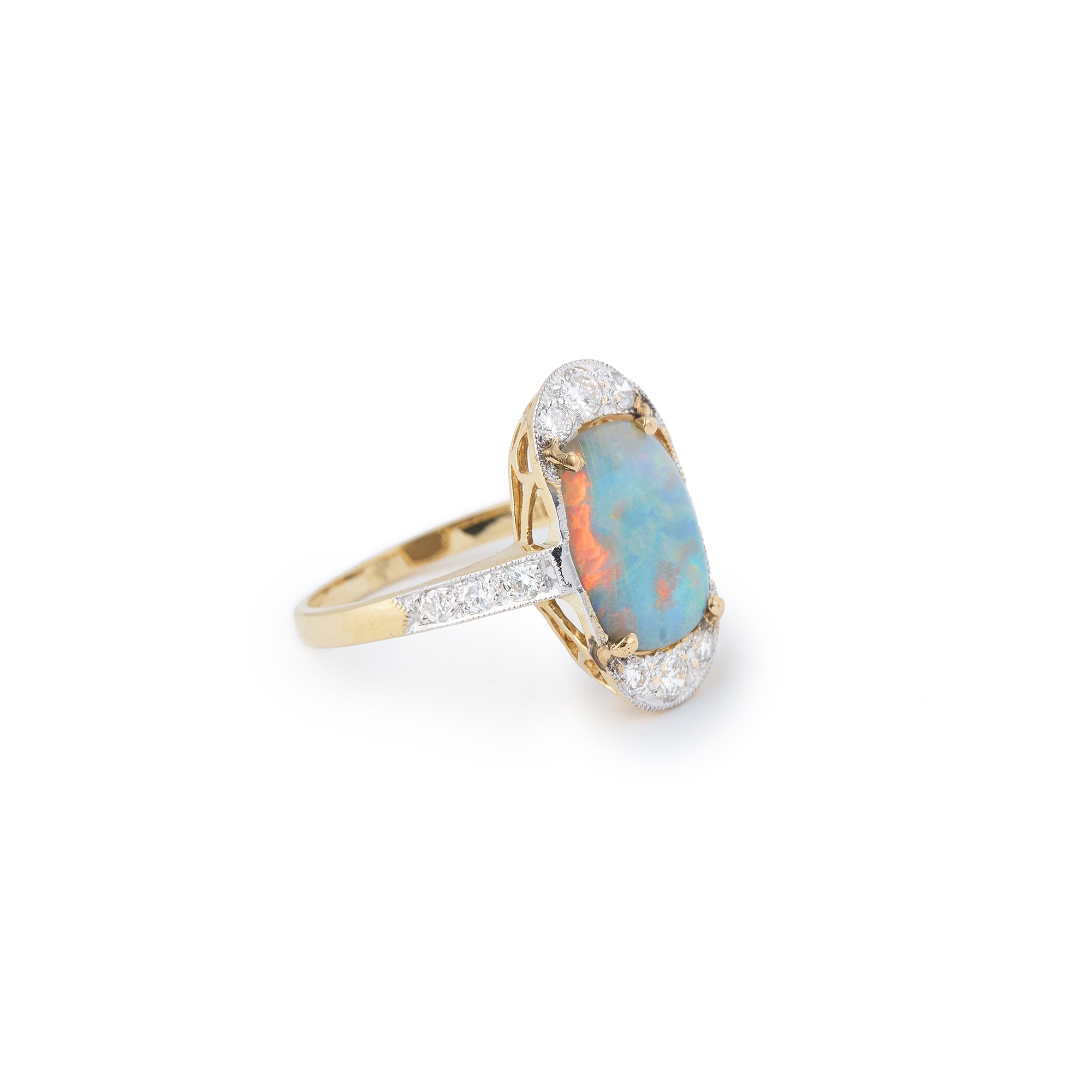 Marquise Opal Diamonds 18 Carats Yellow Gold Ring
