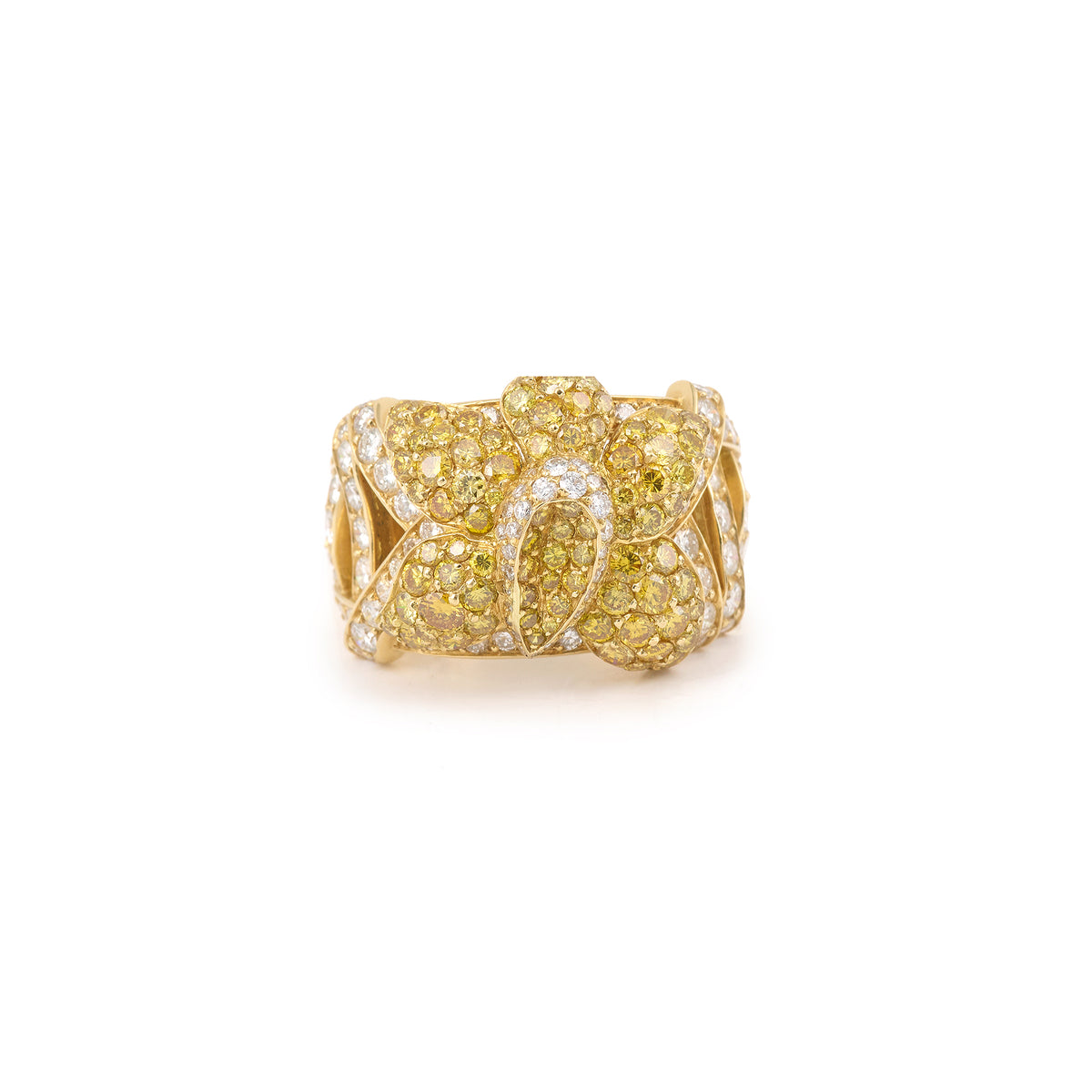 Bague Fleur Atelier PG Brun Diamants Jaunes & Blancs 3 Carats Or Jaune 18 Carats