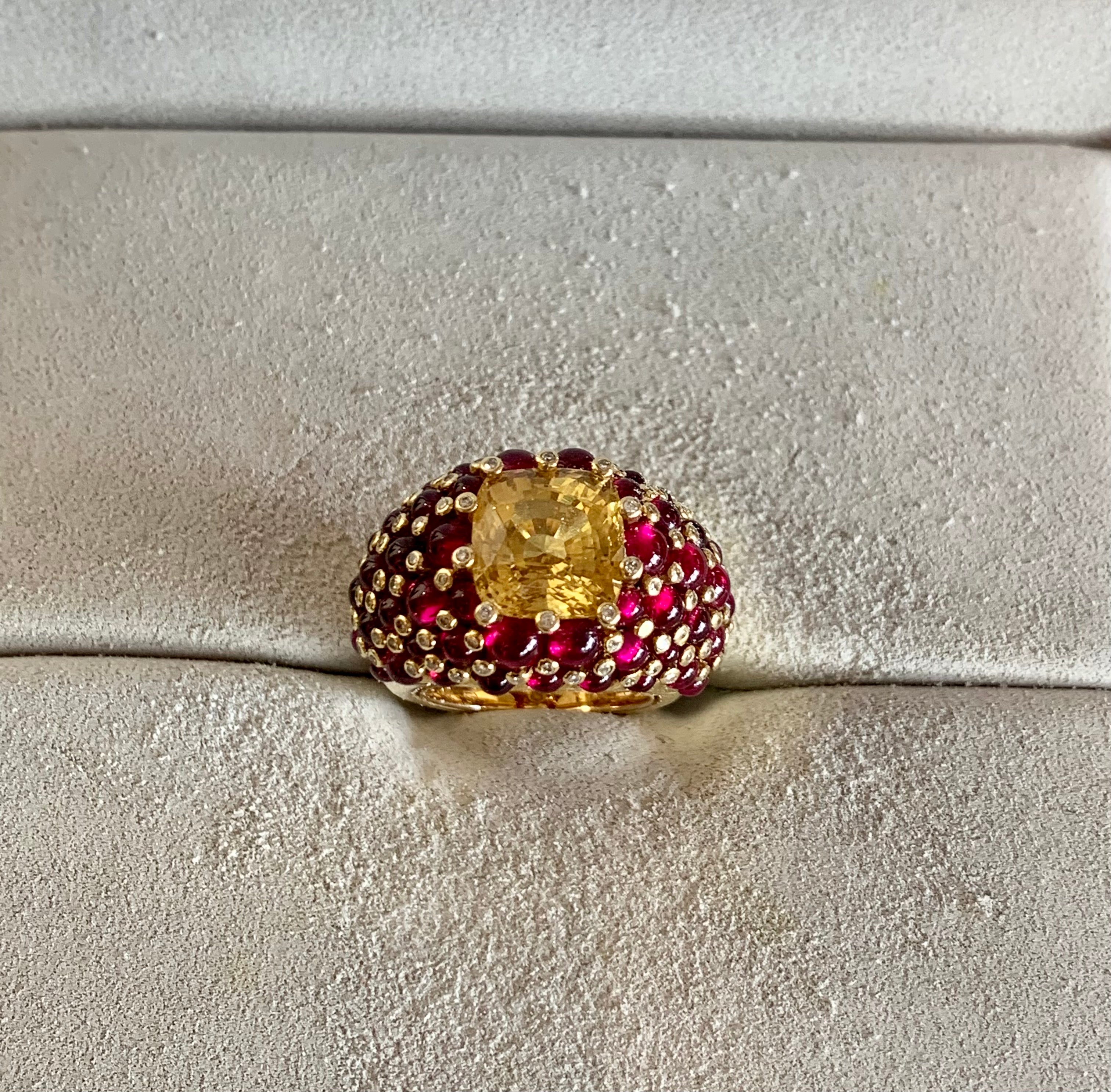 Bague Poiray Tsarine Salomé Rubis Saphir Jaune 7 Carats Diamants Or Jaune 18 Carats