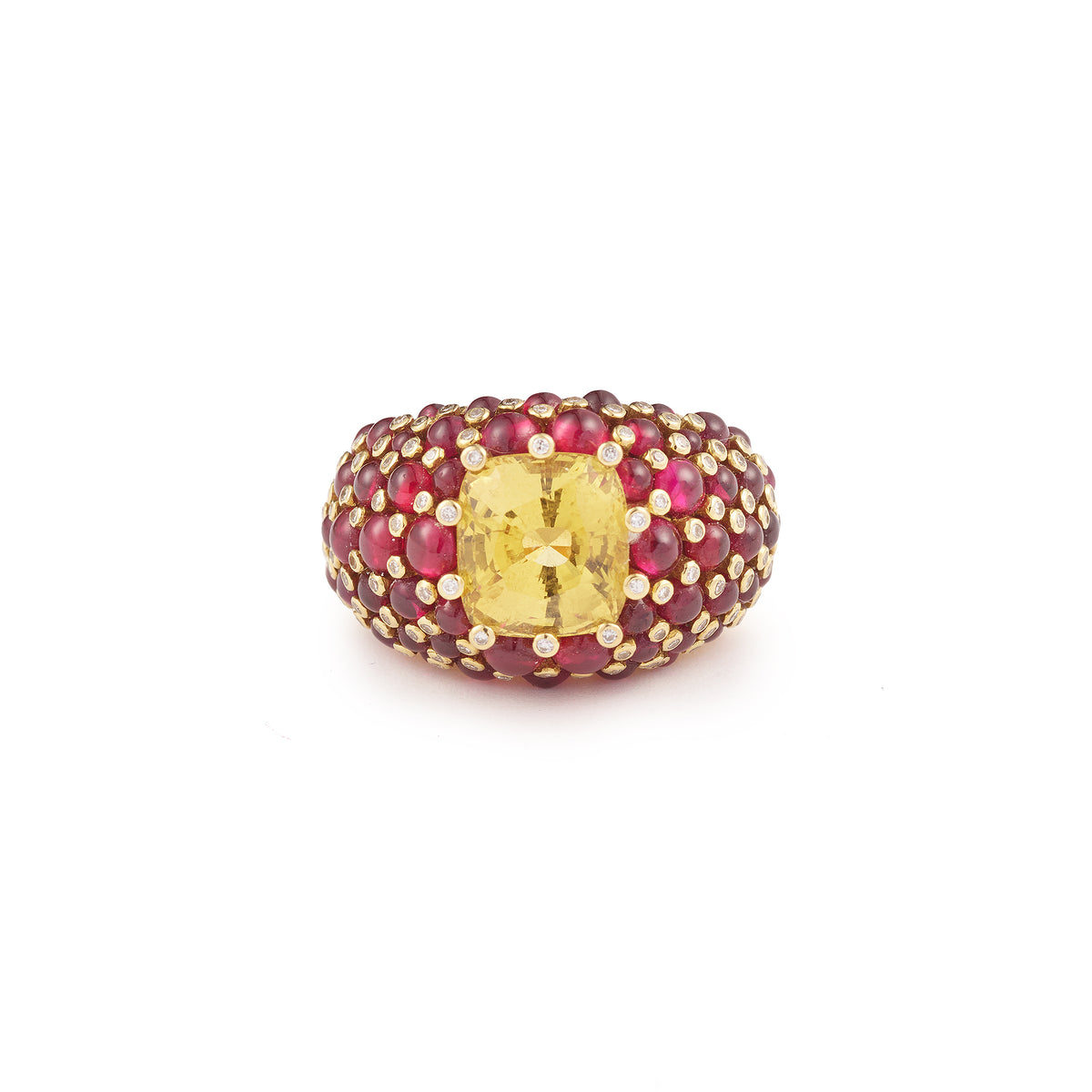 Bague Poiray Tsarine Salomé Rubis Saphir Jaune 7 Carats Diamants Or Jaune 18 Carats