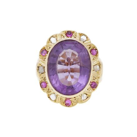 Amethyst Pink Sapphires Diamonds 18 Carat Rose Gold Pompadour Ring