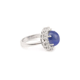 Cabochon Sapphire Diamonds 18 Carat White Gold Pompadour Ring