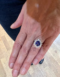 Bague Pompadour Saphir Ceylan Non Chauffé 2 Carats Diamants Or gris 18 Carats (Certificat)