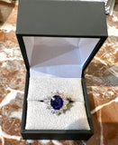 Bague Pompadour Saphir Ceylan Non Chauffé 2 Carats Diamants Or gris 18 Carats (Certificat)