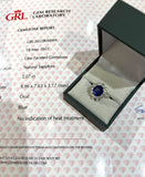 Bague Pompadour Saphir Ceylan Non Chauffé 2 Carats Diamants Or gris 18 Carats (Certificat)