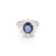 Certified 2 Carats Unheated Sapphire Diamonds 18 Carats White Gold Pompadour Ring 