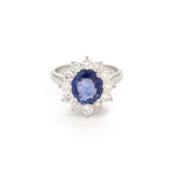 Bague Pompadour Saphir Ceylan Non Chauffé 2 Carats Diamants Or gris 18 Carats (Certificat)