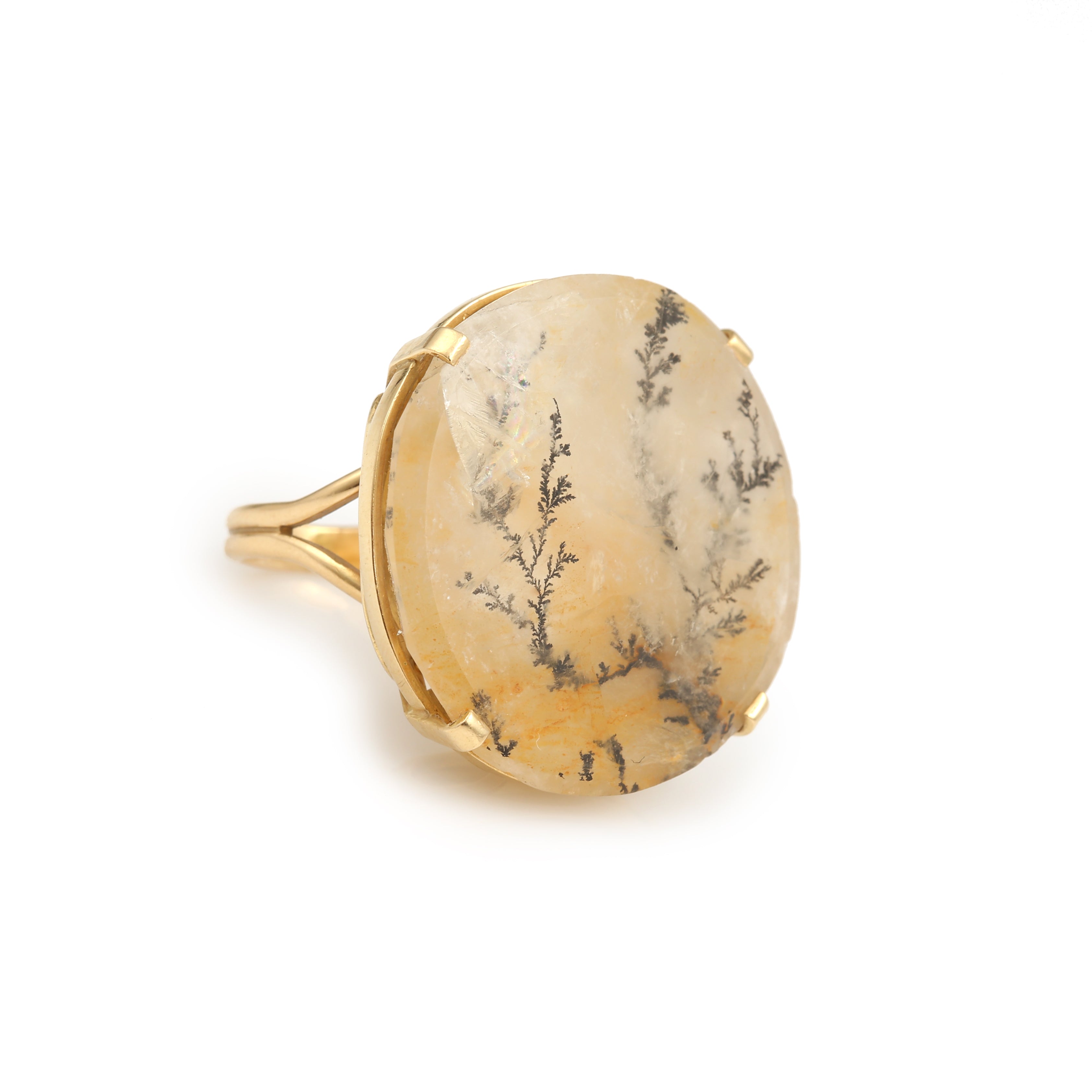 Dendritic Quartz 18 Carat Yellow Gold Ring 