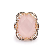 Pink Quartz Diamonds 18 Carat Yellow And Black Gold Ring
