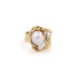 Roland Schad Baroque Pearl Diamond 18 Carat Yellow Gold Ring