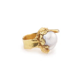 Roland Schad Baroque Pearl Diamond 18 Carat Yellow Gold Ring