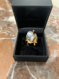 Roland Schad Baroque Pearl Diamond 18 Carat Yellow Gold Ring