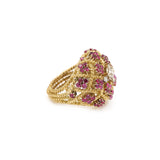 Bague Rétro Bombée Rubis 1.50 Carats Diamants Or Jaune 18 Carats