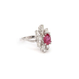 Bague Retro Rubis Diamants Or Gris 18 Carats (Certificat)